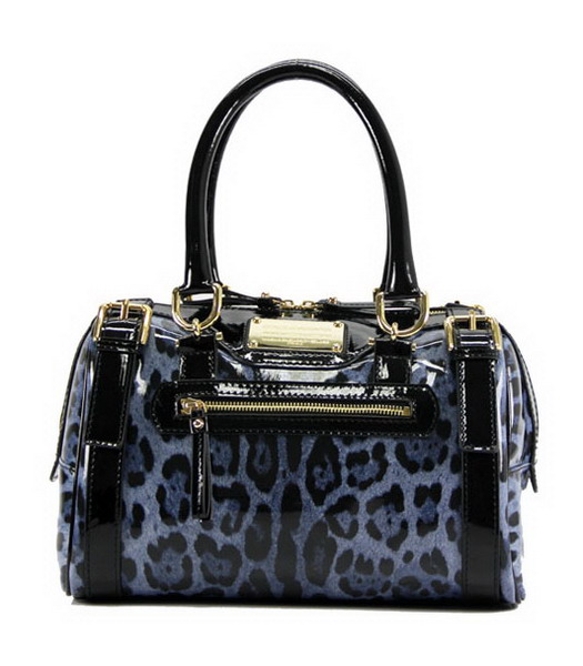 D & G della stampa del leopardo della pelle verniciata Top Handle Bag Blu